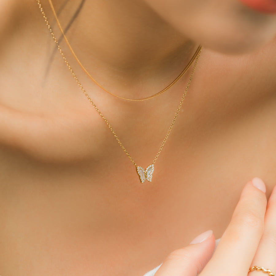 Gold Butterfly Mother of Pearl Necklace