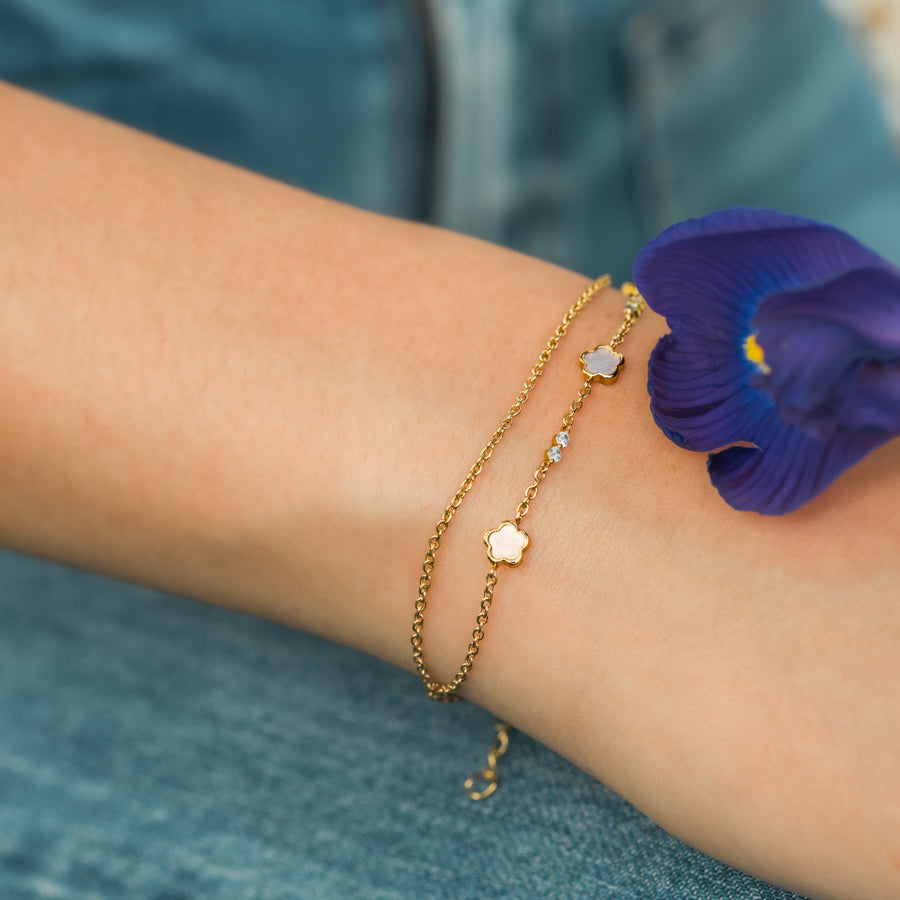 Gold Cerise Mother of Pearl Bracelet