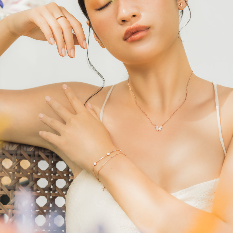 Rose Gold Butterfly Mother of Pearl Necklace