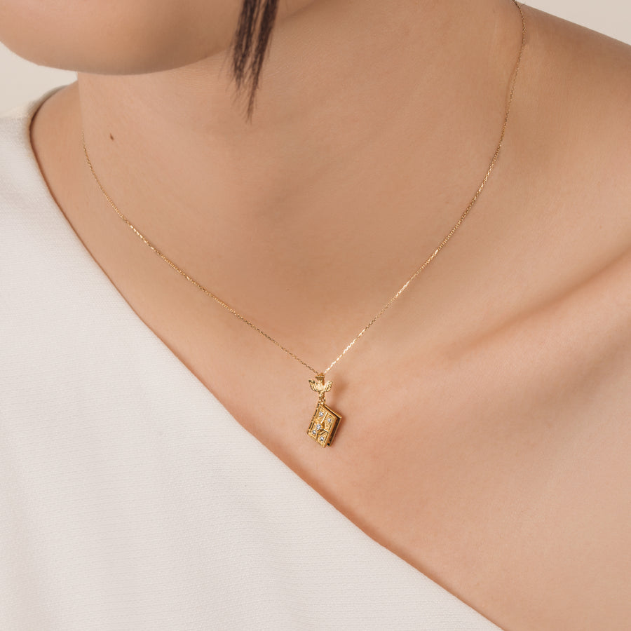 18k Gold Diamond Celestine Locket Necklace