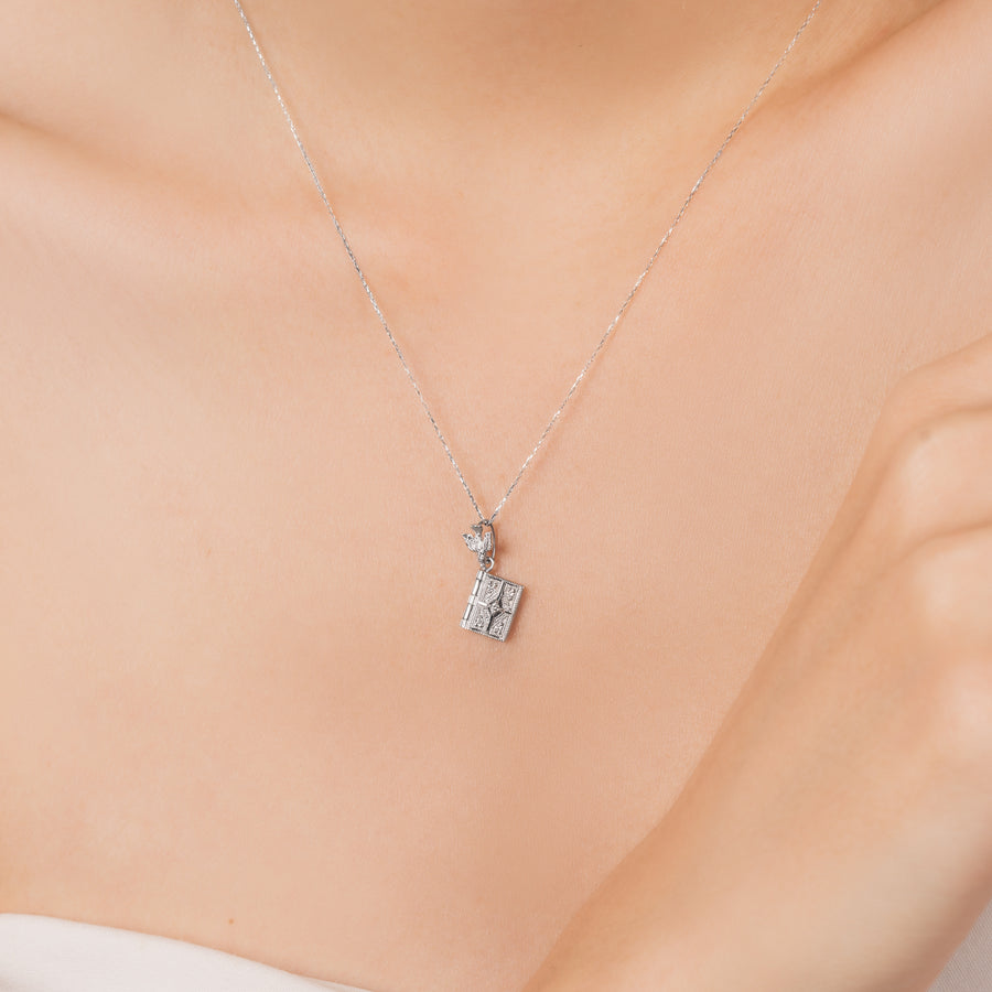18k White Gold Diamond Celestine Locket Necklace