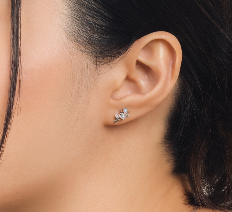 10k White Gold Diamond Maxine Opal Studs