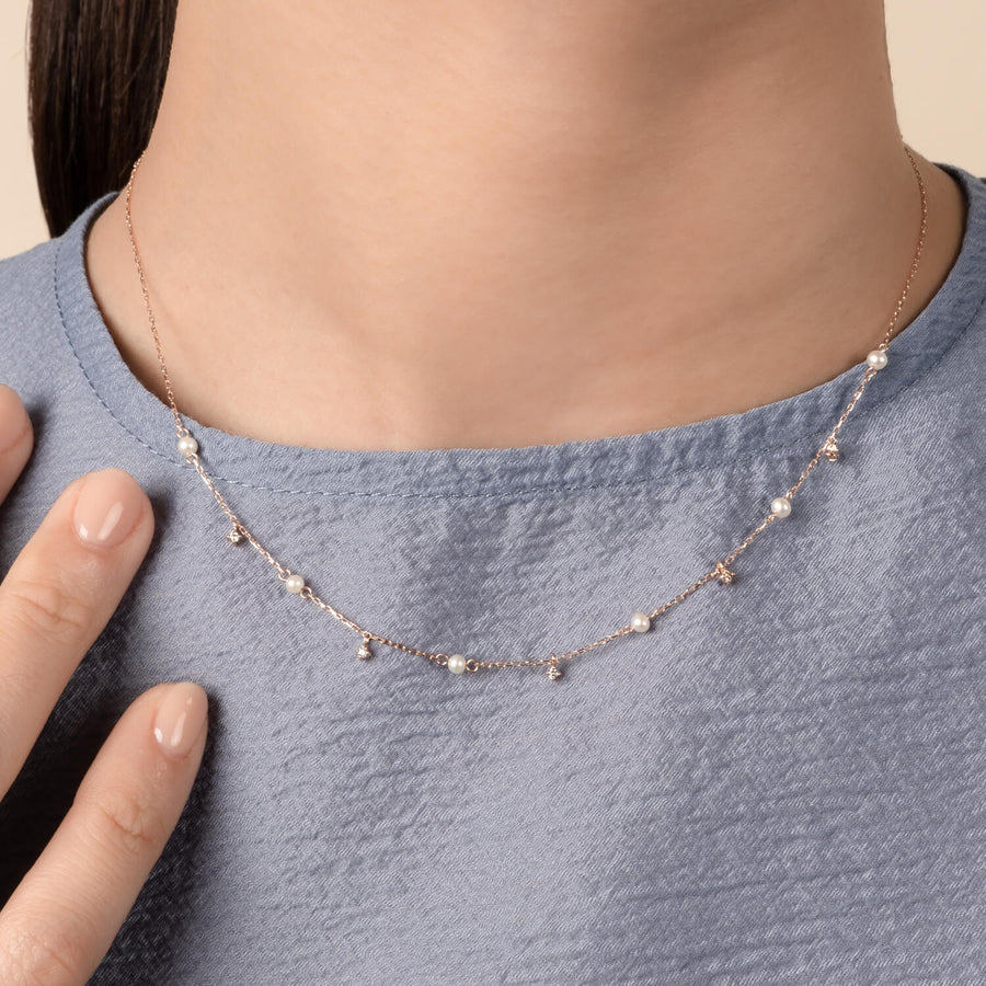 10k Rose Gold Diamond Michelle Pearl Necklace