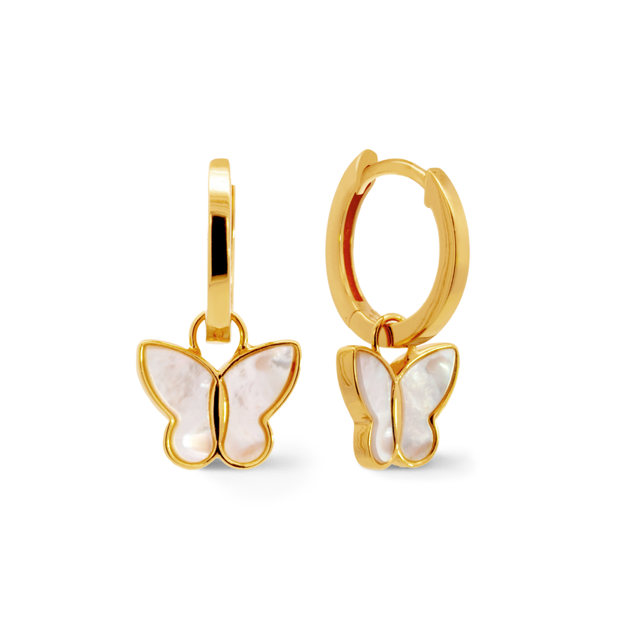 Gold Butterfly Mother of Pearl Huggies