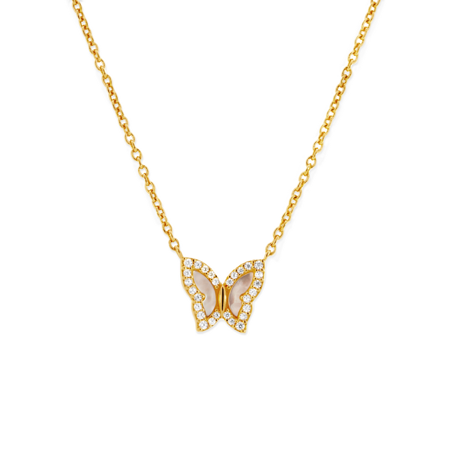 Gold Butterfly Mother of Pearl Necklace