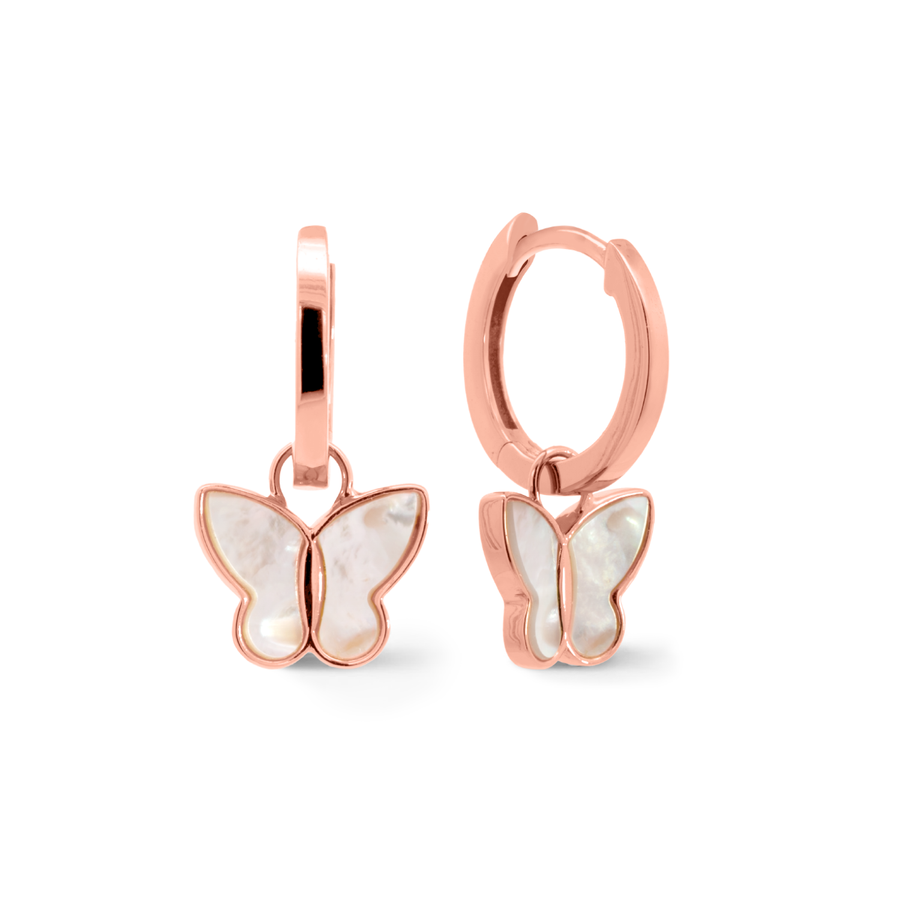 Rose Gold Butterfly Mother of Pearl Huggies