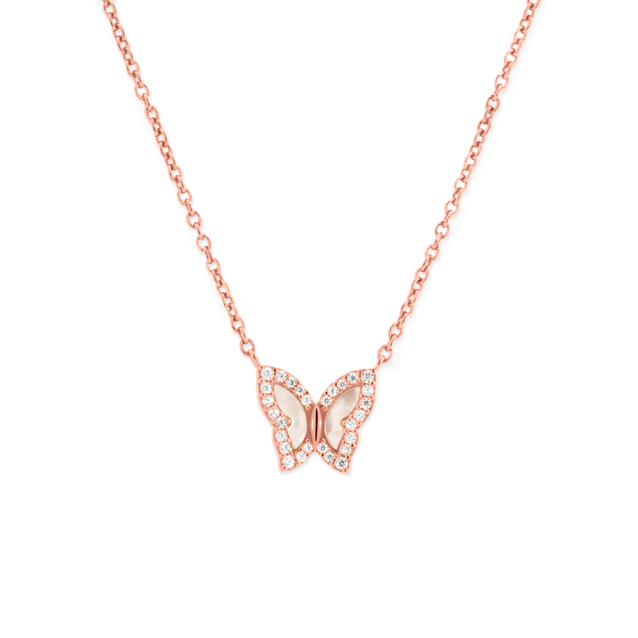 Rose Gold Butterfly Mother of Pearl Necklace