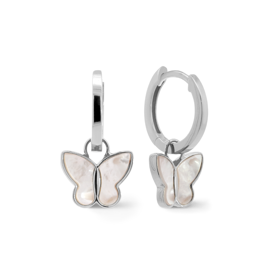 925 Silver Butterfly Mother of Pearl Huggies