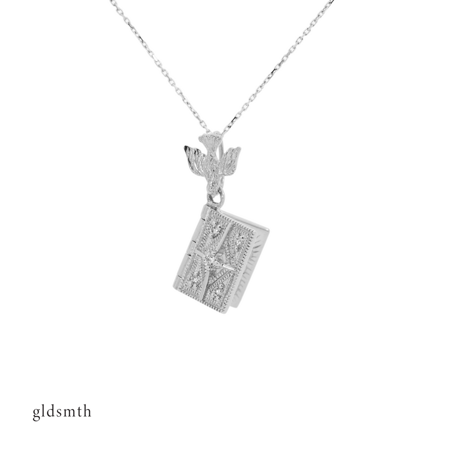 18k White Gold Diamond Celestine Locket Necklace