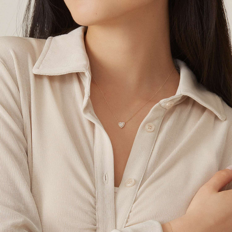 14k Gold Heart White Topaz Opal Necklace