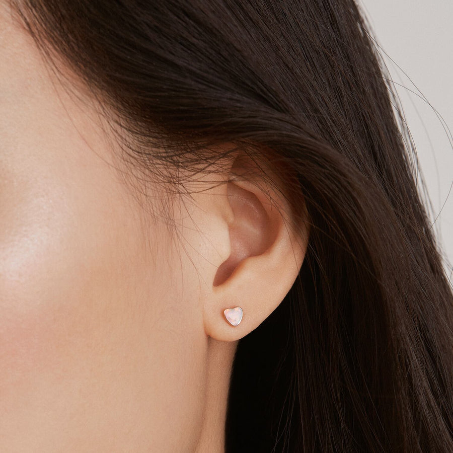 14k White Gold Heart Opal Studs