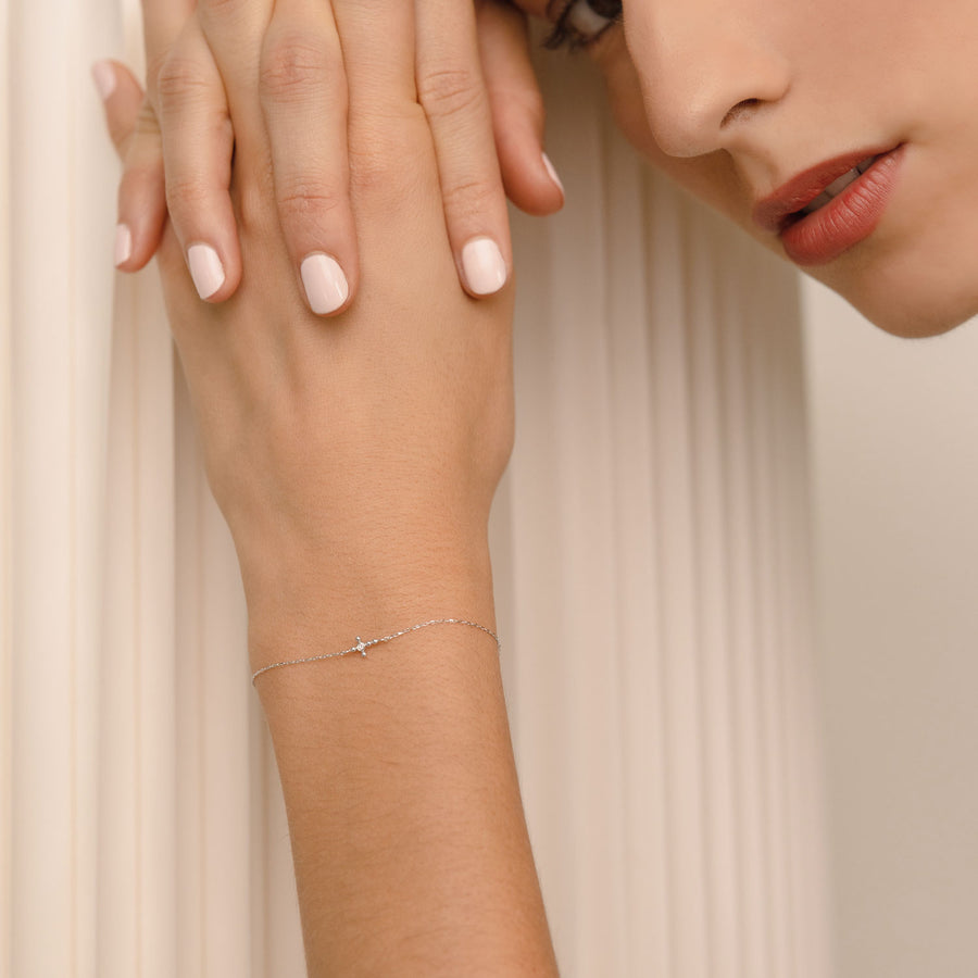 14k White Gold Diamond Dot Cross Bracelet