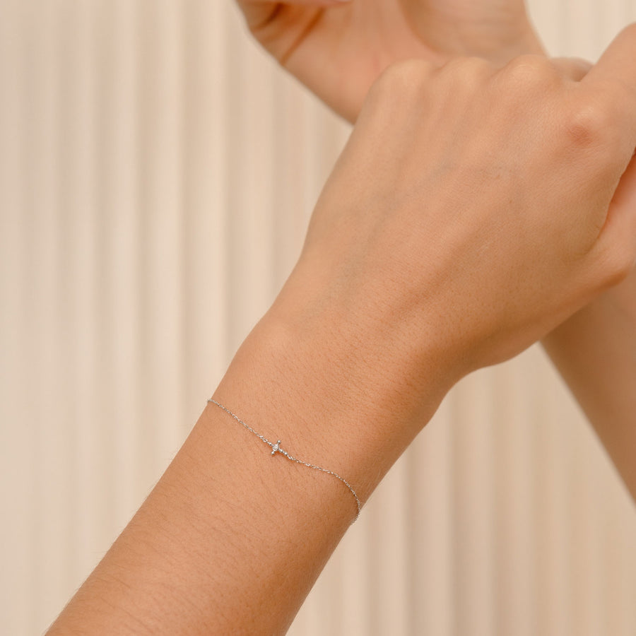 14k White Gold Diamond Dot Cross Bracelet