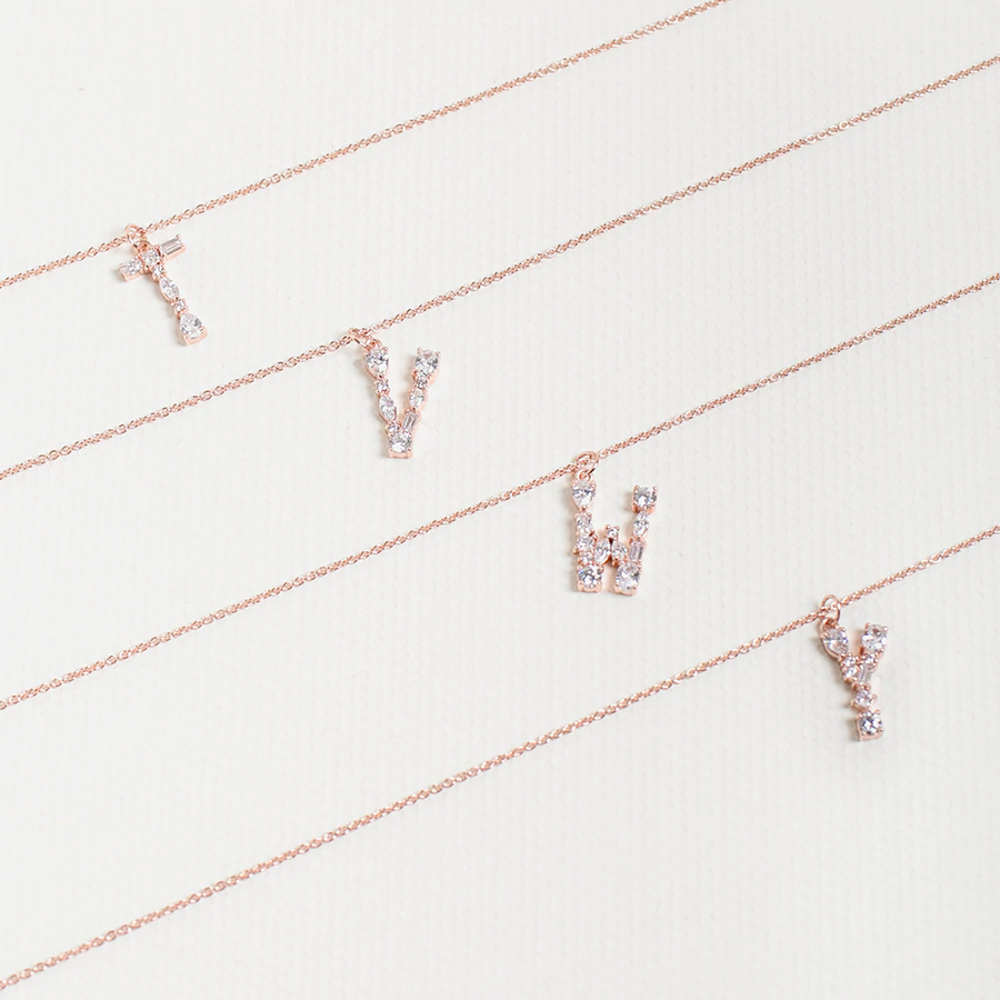Rose Gold Initial Cubic Necklace