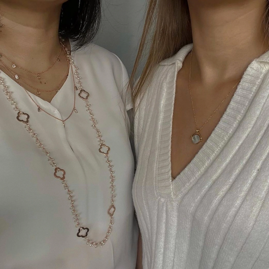 Rose Gold Casablanca Pearl and Moonstone Drape Necklace