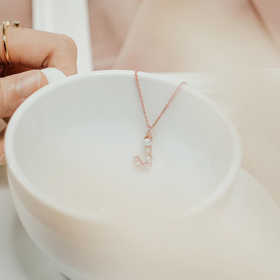 Rose Gold Initial Cubic Necklace