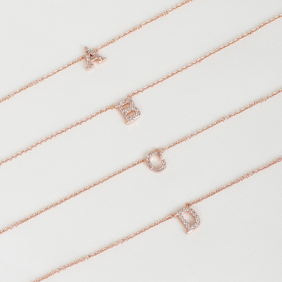 Rose Gold Vermeil Mini Initial Cubic Necklace