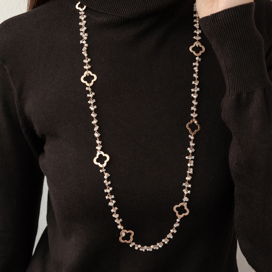 Rose Gold Casablanca Pearl and Moonstone Drape Necklace