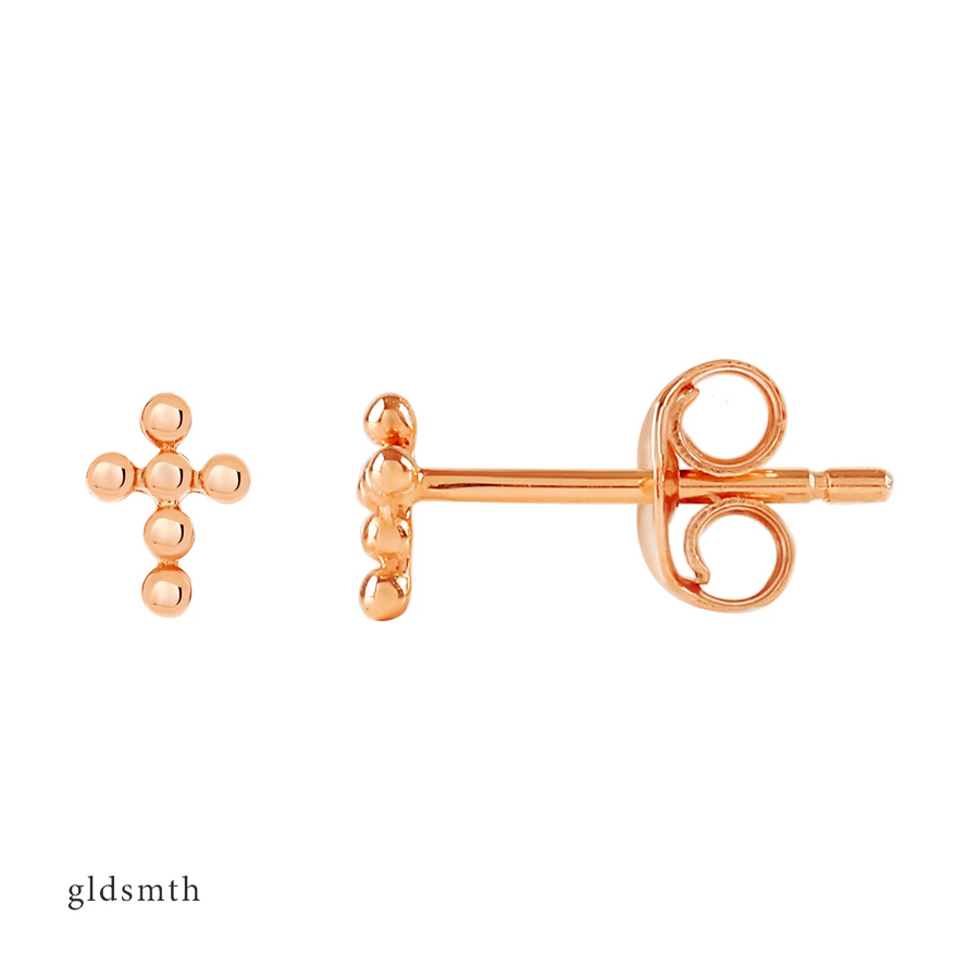 14k Rose Gold Dot Cross Studs