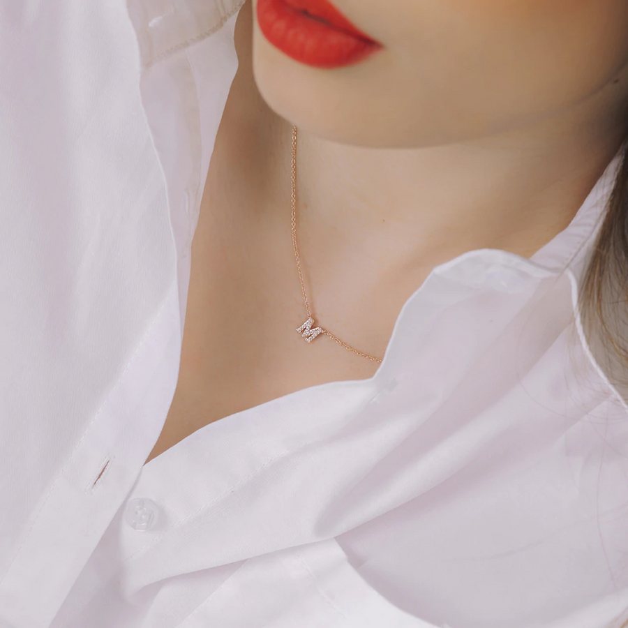Rose Gold Vermeil Mini Initial Cubic Necklace