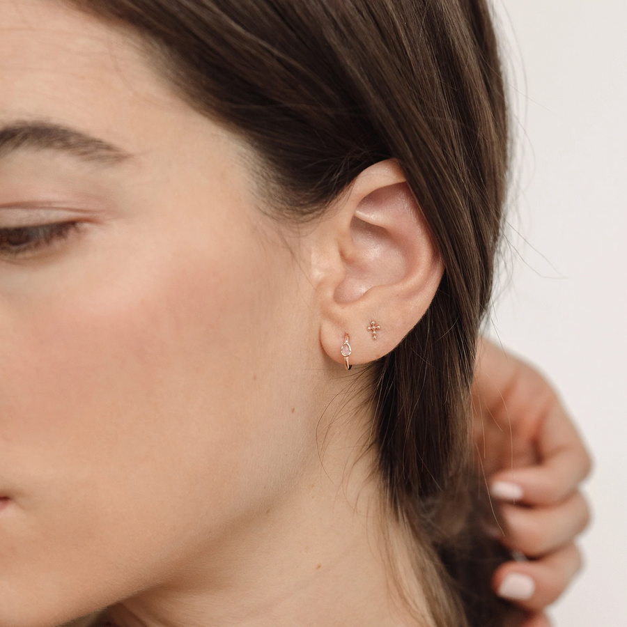 14k Rose Gold Dot Cross Studs