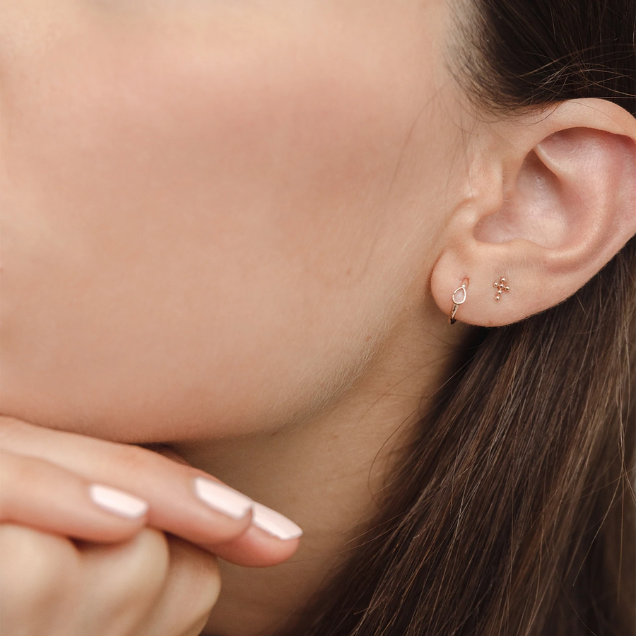 14k Rose Gold Dot Cross Studs