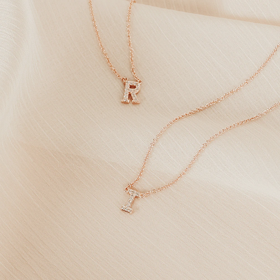 Rose Gold Vermeil Mini Initial Cubic Necklace