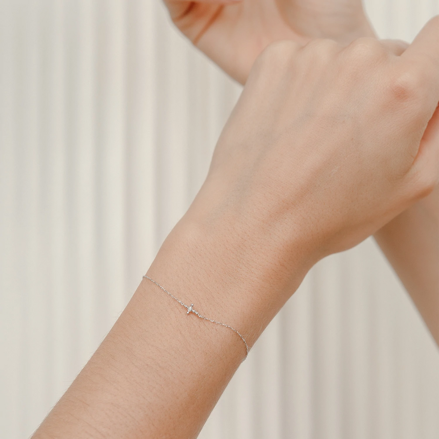14k White Gold Diamond Dot Cross Bracelet