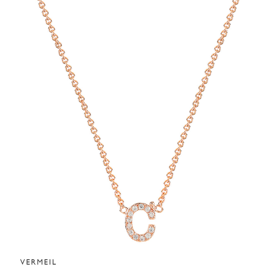 Rose Gold Vermeil Mini Initial Cubic Necklace