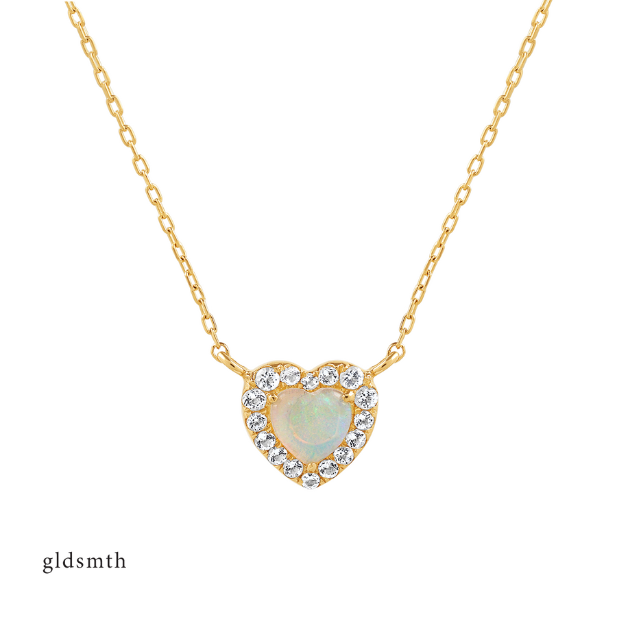 14k Gold Heart White Topaz Opal Necklace