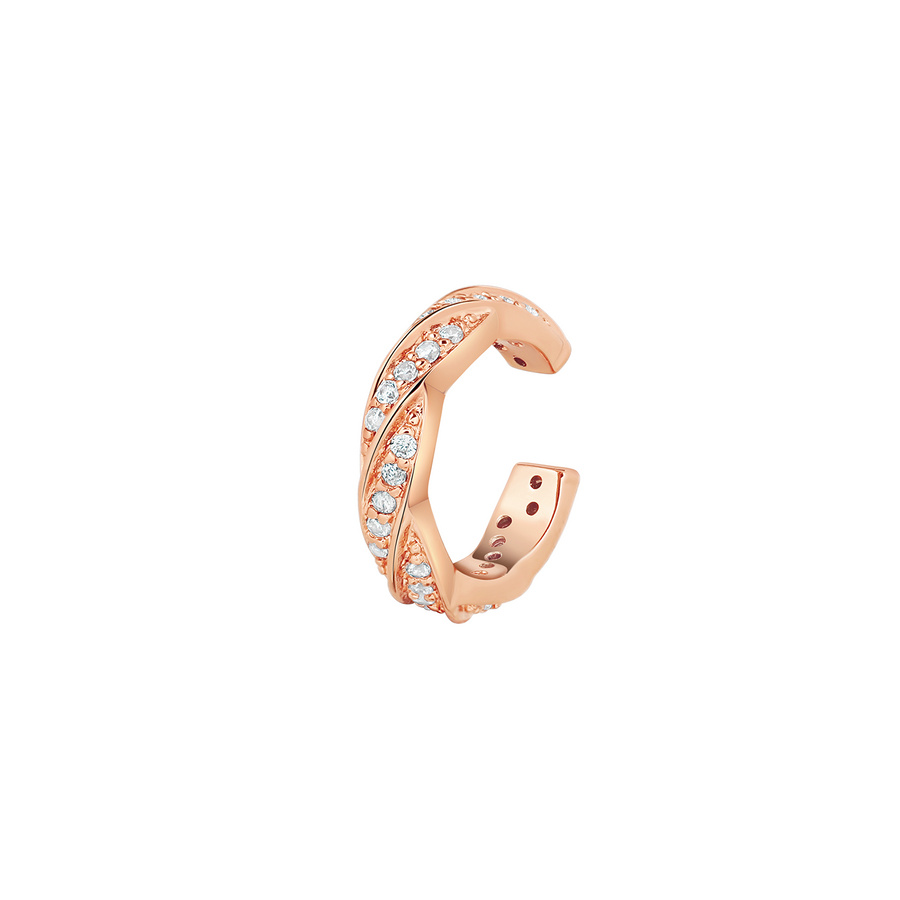 Elegant and statement rose gold ear cuff set with cubic zirconia stones.