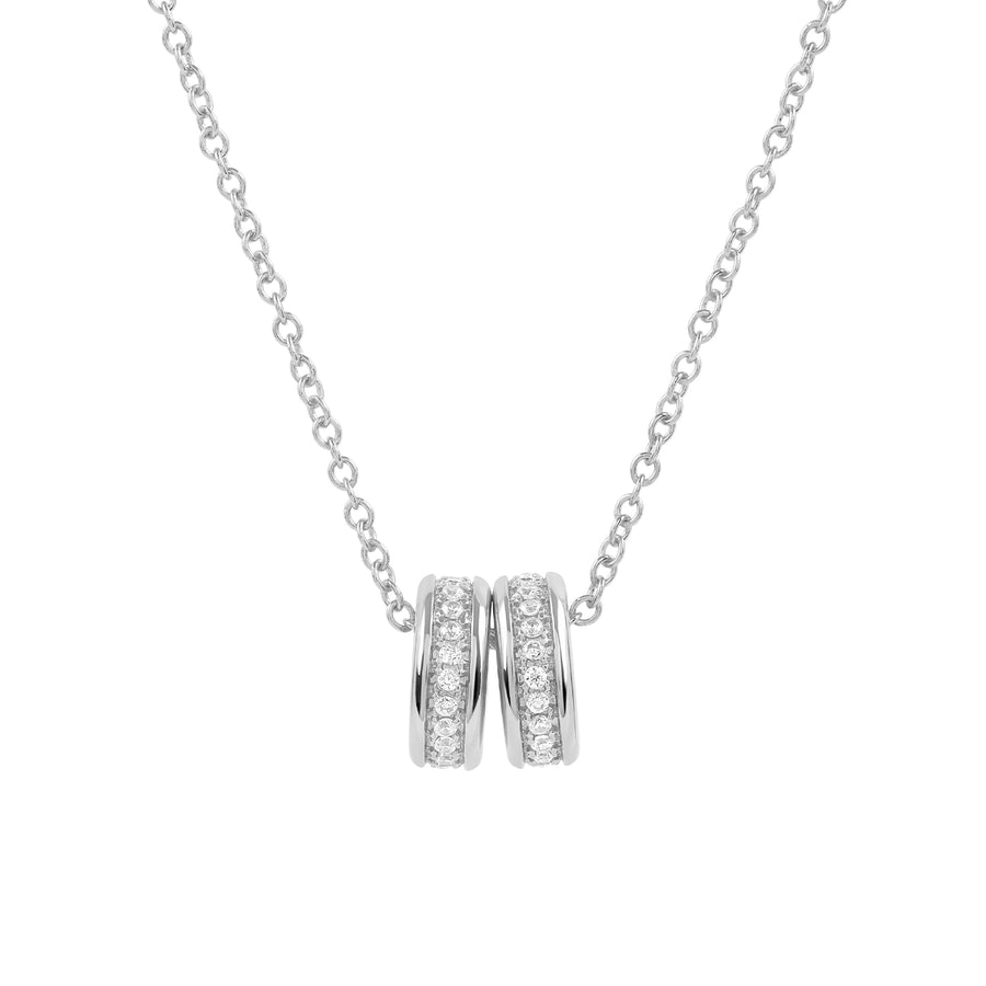 Elegant and minimalist 925 silver pendant necklace set with cubic zirconia stones.