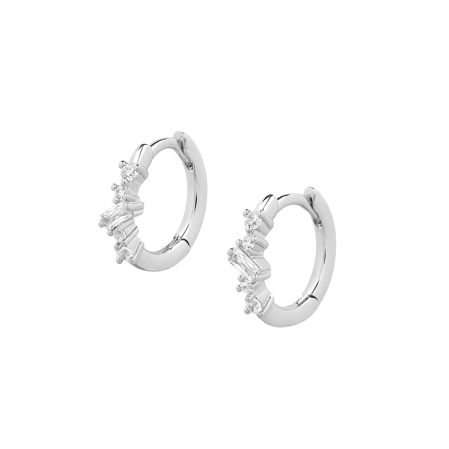 Elegant and statement earrings. 925 silver huggies set with cubic zirconia stones.