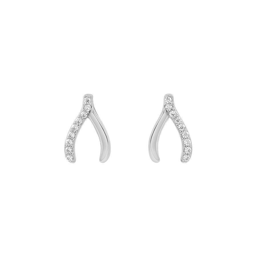 Elegant and statement earrings. 925 silver wishbone studs set with cubic zirconia stones.