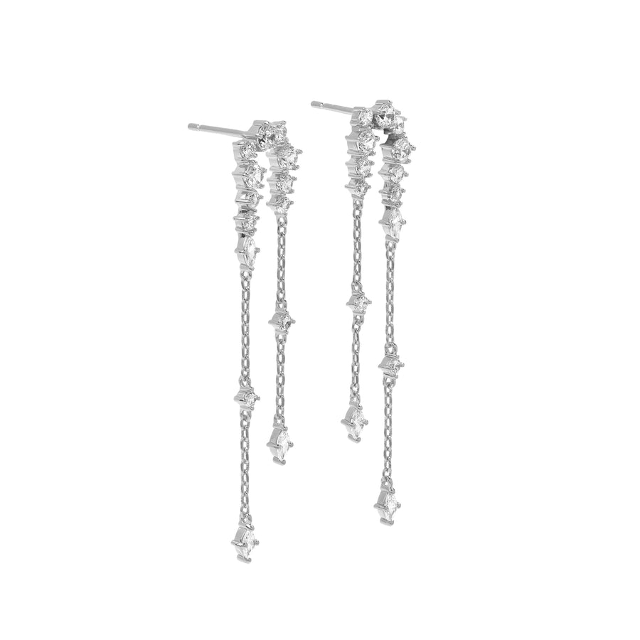 Elegant and statement earrings. 925 silver drop earrings set with cubic zirconia stones.