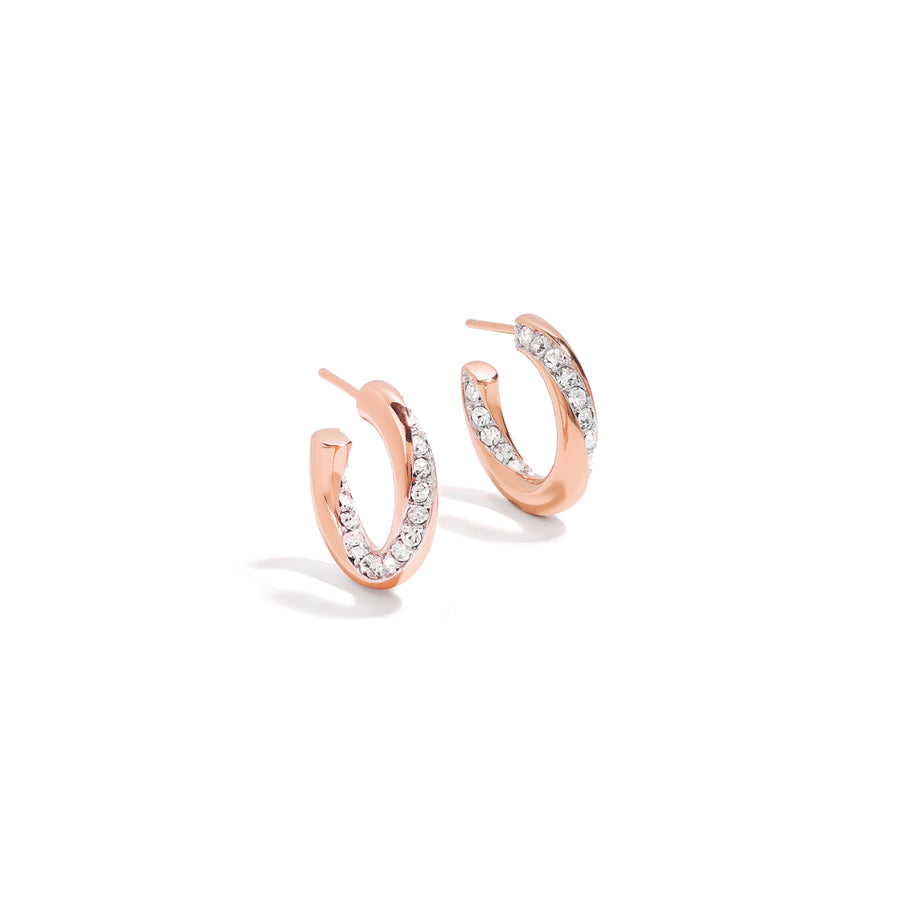 Bold and dazzling earrings. Rose gold stud hoops with cubic zircona stones