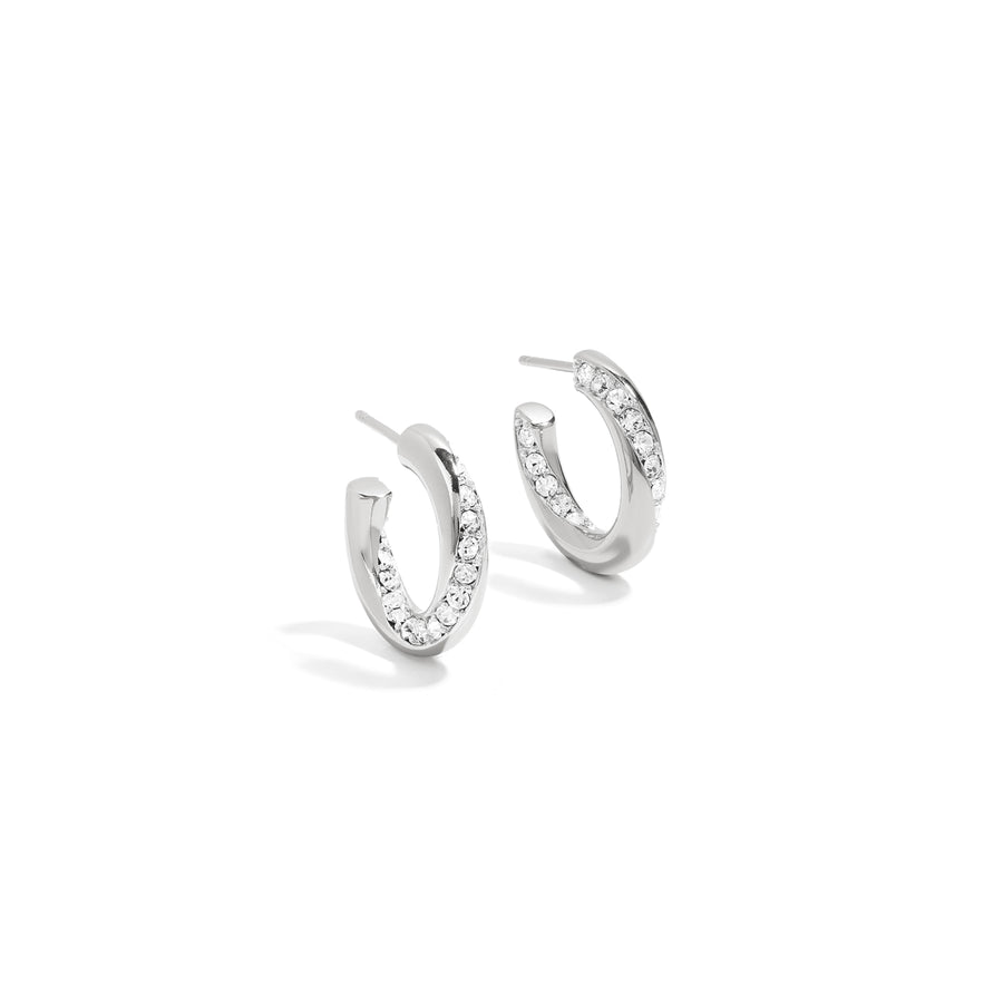 Bold and dazzling earrings. 925 silver stud hoops with cubic zircona stones