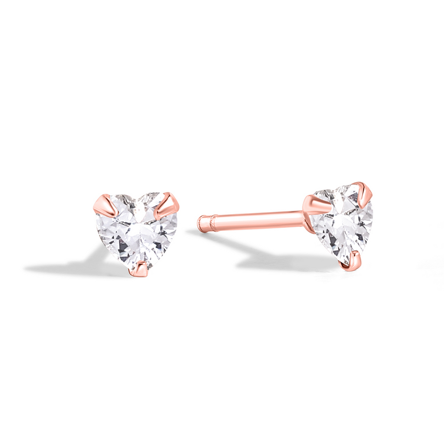 Delicate and dainty studs in rose gold with cubic zirconia.