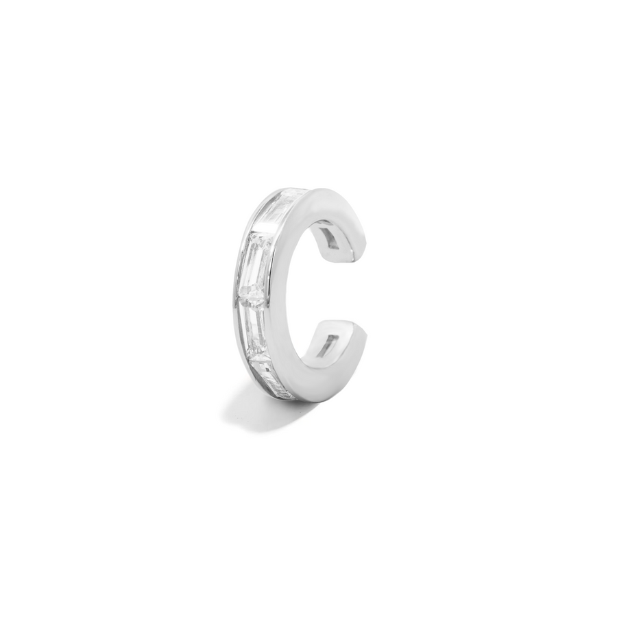 Minimalist and classic ear cuff in silver with cubic zirconia