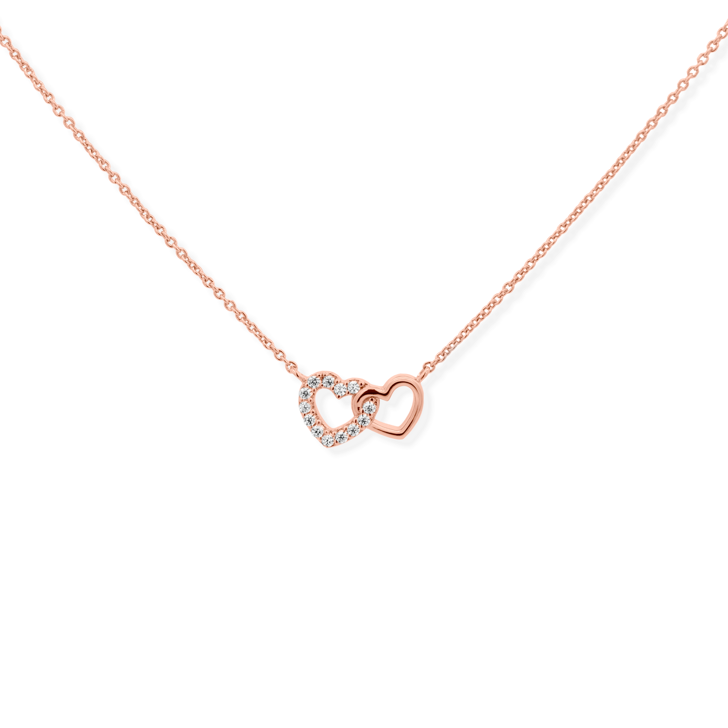 Elegant and dainty necklace with cubic zirconia stones in rose gold.