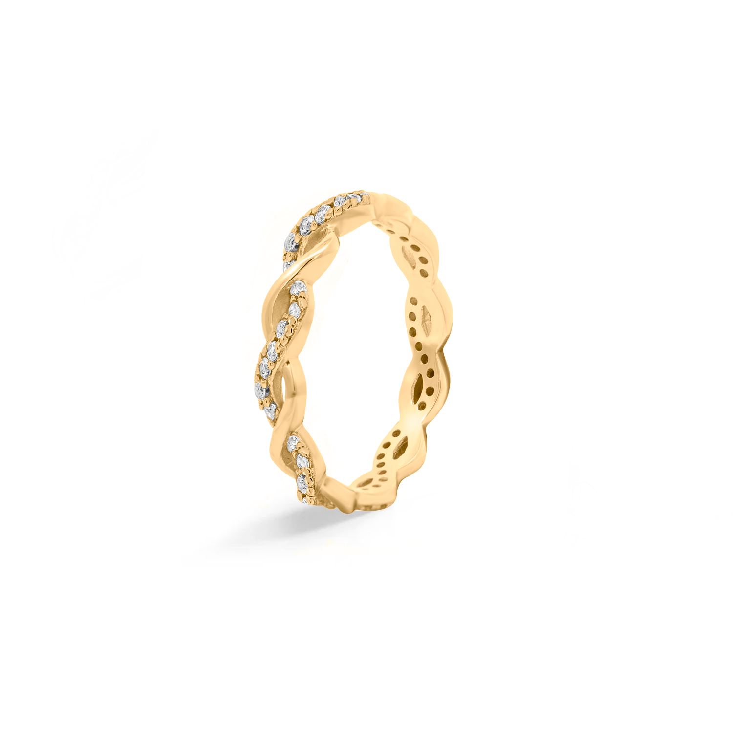 Effortless and graceful ring in gold with cubic zirconia.