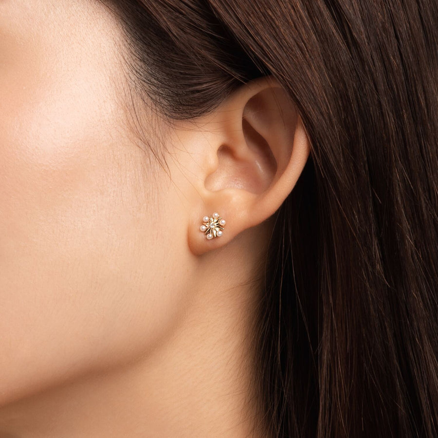 10k Gold Diamond Elise Pearl Studs