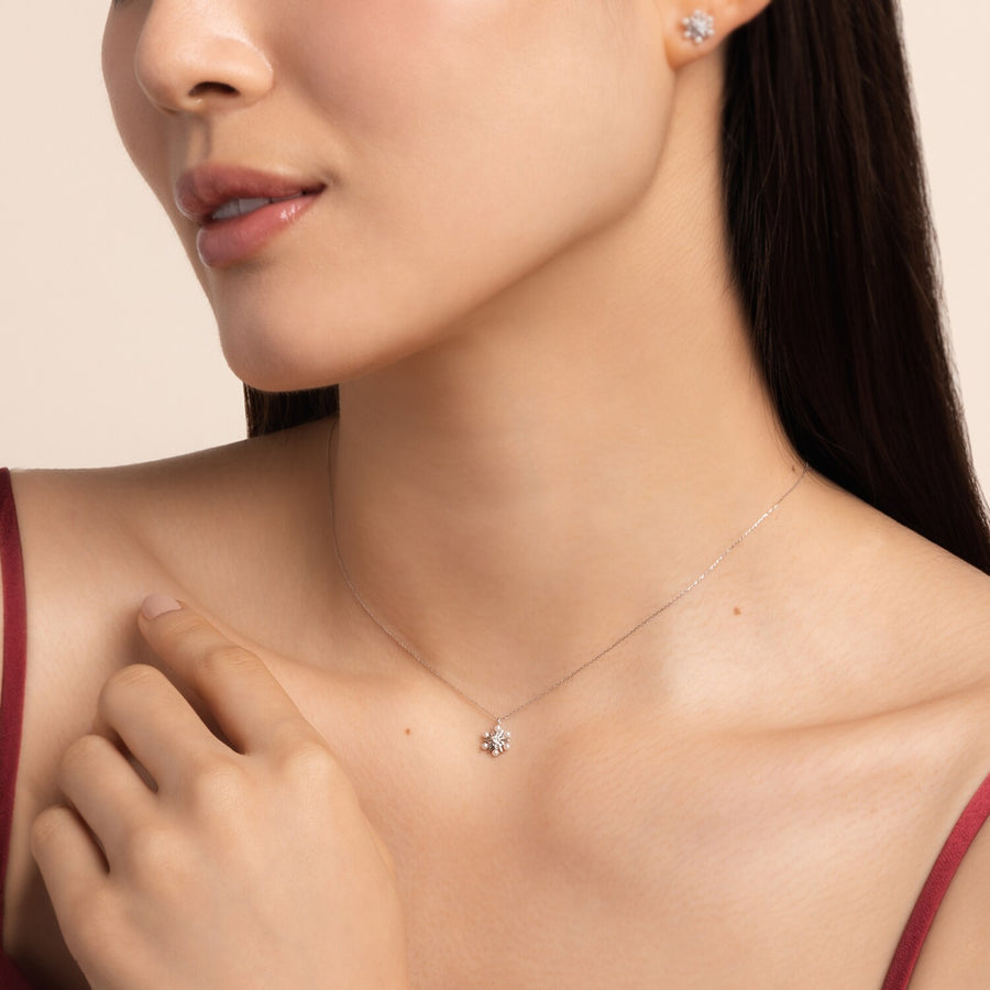10k White Gold Diamond Elise Pearl Necklace
