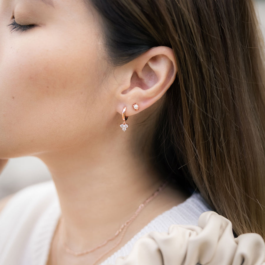 Rose Gold Trinity Cubic Huggies