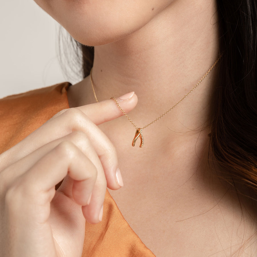 Gold Wishbone Cubic Necklace