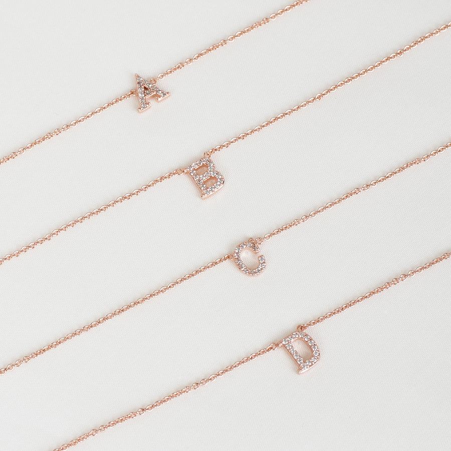 Rose Gold Vermeil Mini Initial Cubic Necklace