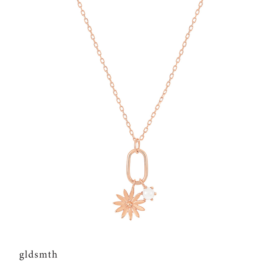 14k Rose Gold Daisy Pearl Necklace