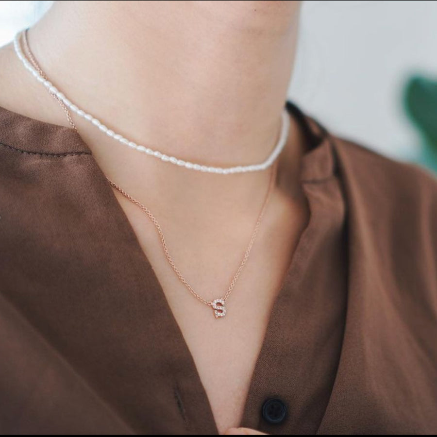 Rose Gold Vermeil Mini Initial Cubic Necklace