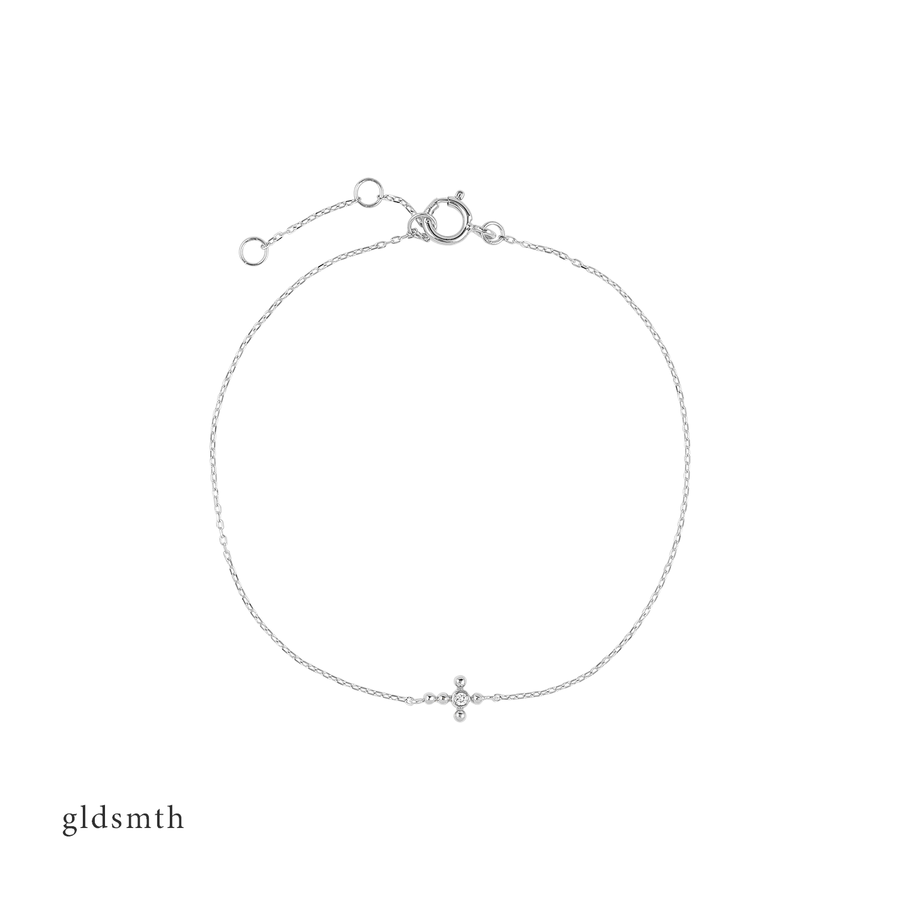 14k White Gold Diamond Dot Cross Bracelet