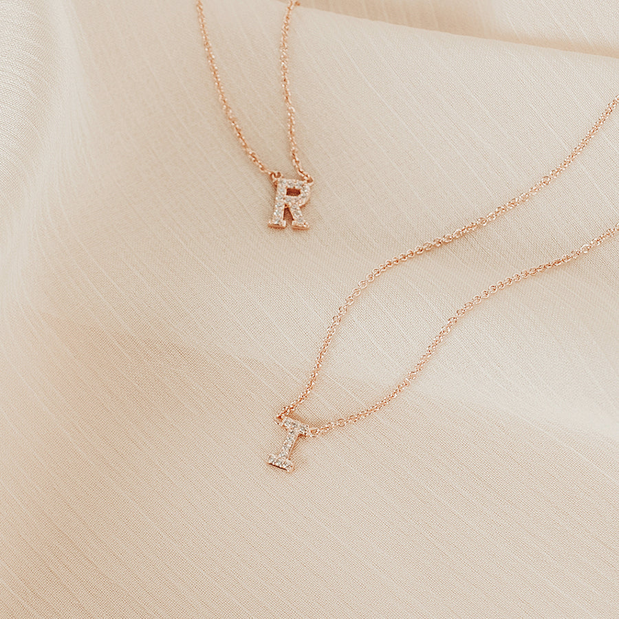 Rose Gold Vermeil Mini Initial Cubic Necklace